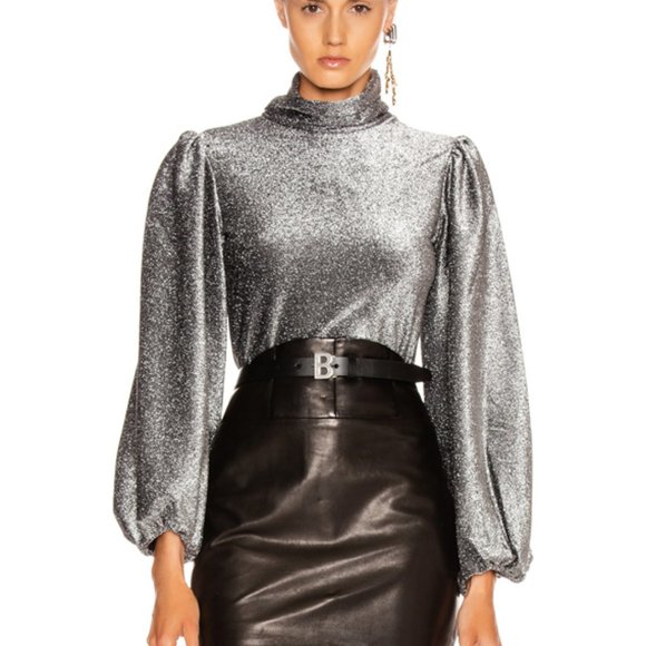 Ganni Tops - GANNI Lurex Jersey Roll Neck Blouse